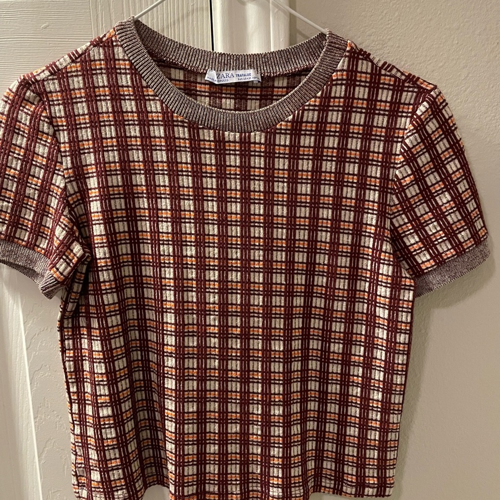 zara cropped shirt, plaid pattern
